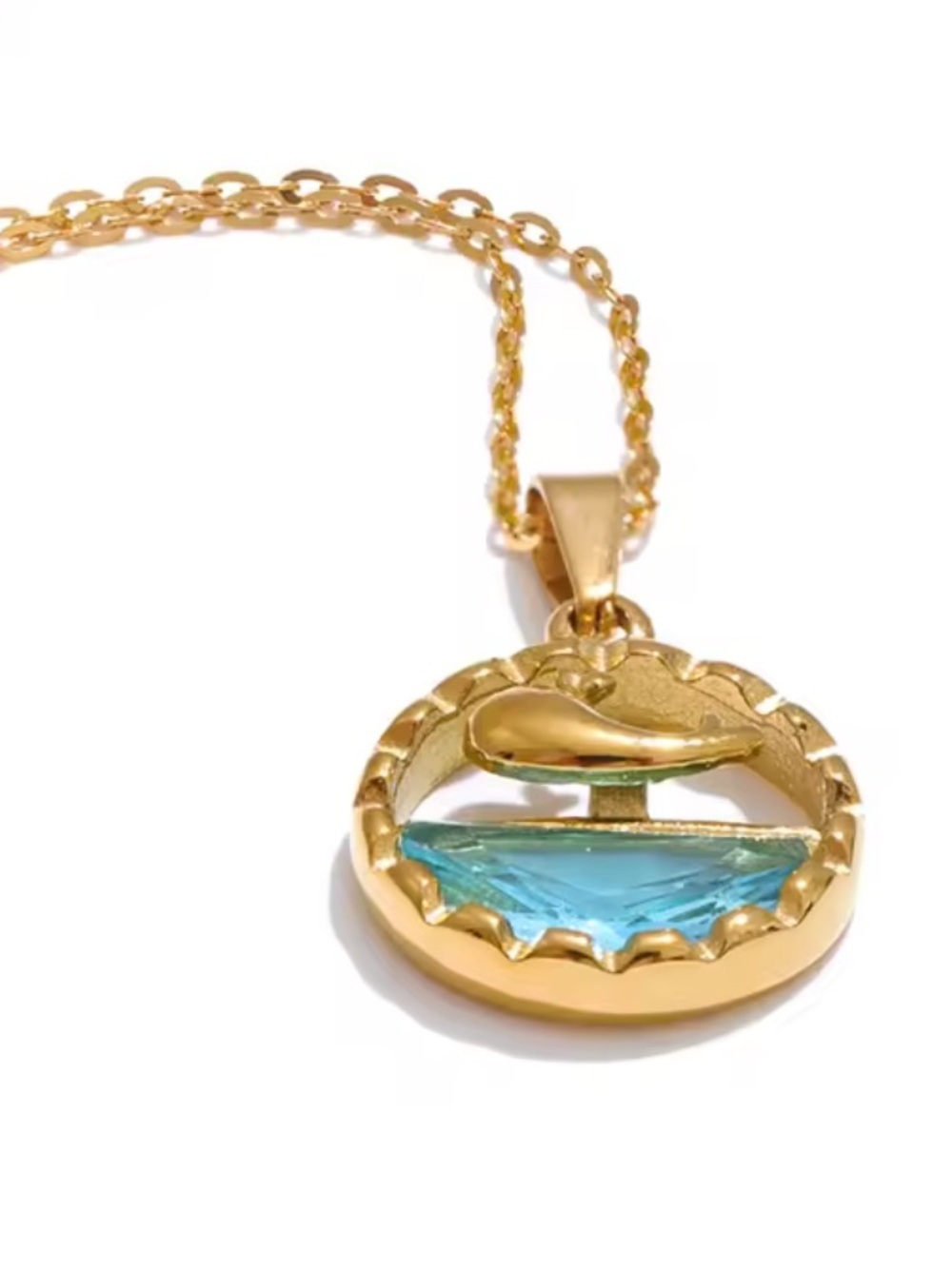 Beachy Blue Crystal Charm Gold Necklace - Picture 3 of 13